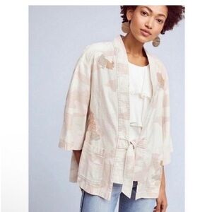 Anthropologie Hei Hei Embroidered Tie Front Camo Wrap Jacket Women’s Small